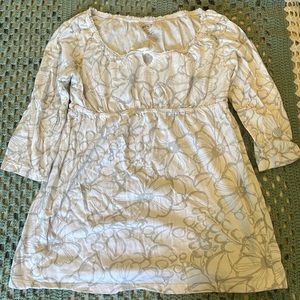 Old Navy White and Grey Floral Half-Sleeve Shirt